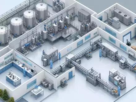 Lonza CH0013841017 isometrische 3D Pharma Anlage mit Tanks Leitungen und Verpackungs Linie - Foto: THN