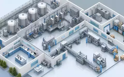 Lonza CH0013841017 isometrische 3D Pharma Anlage mit Tanks Leitungen und Verpackungs Linie - Foto: THN