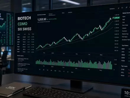 Lonza CH0013841017 Boersen Bildschirm BIOTECH CDMO SIX SWISS neutrale Charts Editorial Stil - Foto: THN