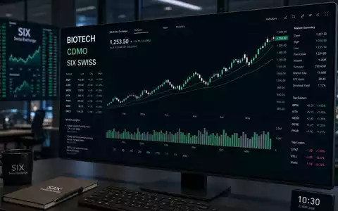 Lonza CH0013841017 Boersen Bildschirm BIOTECH CDMO SIX SWISS neutrale Charts Editorial Stil - Foto: THN
