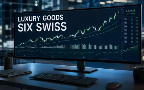 Richemont CH0045159024 erscheint als Börsen-Editorial mit 'LUXURY GOODS' und 'SIX SWISS' Text auf neutralem Kursmonitor - Foto: THN