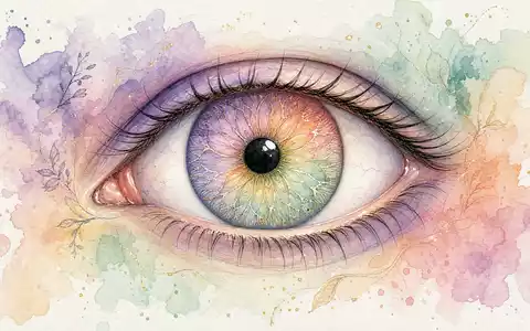 Alcon CH0432492467: Aquarell Illustration eines Auges mit bunten Iris Mustern in zarten Pastellfarben - Foto: THN