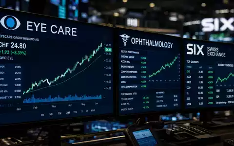 Alcon CH0432492467: Handelsterminals zeigen EYE CARE, OPHTHALMOLOGY und SIX SWISS EXCHANGE mit steigenden Charts - Foto: THN