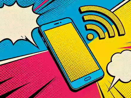 Swisscom AG (CH0008742519) – Pop-Art-Comic mit stilisiertem Smartphone und WLAN-Wellen auf Halftone-Hintergrund - Foto: THN