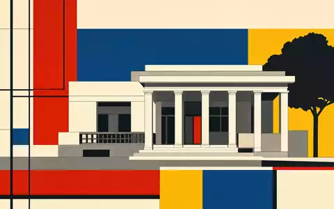 Holcim AG CH0012214059 Bauhaus Poster geometrisches Haus mit Säulen Primärfarben und klassischem Betongrau - Foto: THN