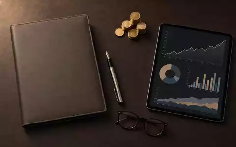 Partners Group CH0024608827 Investment-Flatlay auf Leder mit Pitch-Mappe, Stift, Tablet und Goldmünzen - Foto: THN