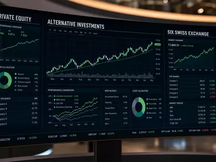 Partners Group CH0024608827 Börsen-Bildschirm mit PRIVATE EQUITY, SIX SWISS und aufwärts Charts - Foto: THN