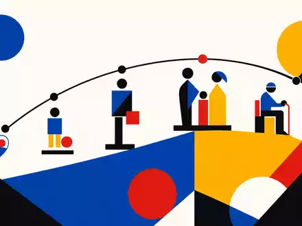 Swiss Life CH0014852781 Bauhaus-Poster: geometrischer Lebensbogen mit Lebensstationen in Primärfarben plus Schweizer Rot - Foto: THN