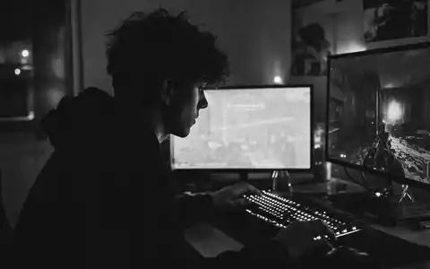 Logitech CH0025751329 – Gamer am RGB-Setup, dokumentarische Schwarzweiß-Aufnahme mit starkem dramatischem Kontrast - Foto: THN