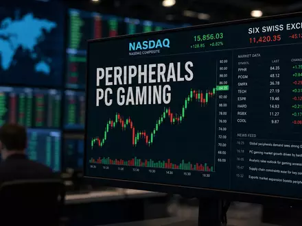 Logitech CH0025751329 an NASDAQ und SIX: Börsenbildschirm mit PERIPHERALS, PC GAMING und Kursdiagramm - Foto: THN