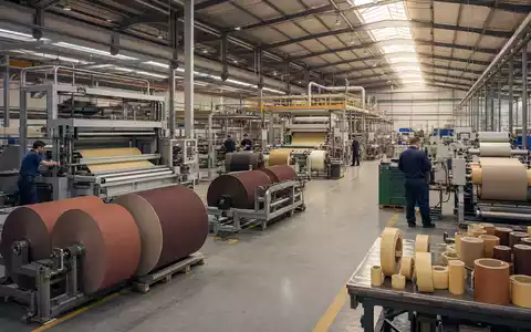 Fotorealistische Fabrikhalle mit Klebeband- und Schleifpapierrollen zeigt 3M Company, ISIN US88579Y1010, Industriefertigung - Foto: THN