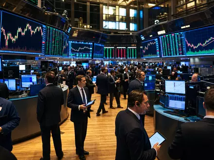 Börsen-Editorialfoto vom Handelssaal mit Industriecharts thematisiert Aktienhandel von 3M Company, ISIN US88579Y1010, an der NYSE - Foto: THN
