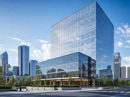 Architektur-Render eines gläsernen Bankgebäudes in Manhattan, American Express Co. (US0258161092), Finanzdienstleistungssektor Firmensitz-Konzept visualisiert - Foto: THN