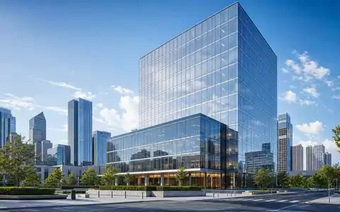 Architektur-Render eines gläsernen Bankgebäudes in Manhattan, American Express Co. (US0258161092), Finanzdienstleistungssektor Firmensitz-Konzept visualisiert - Foto: THN