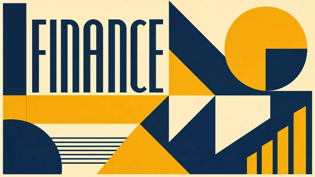 Bauhaus-Grafikposter mit geometrischen Formen und dem Wort FINANCE