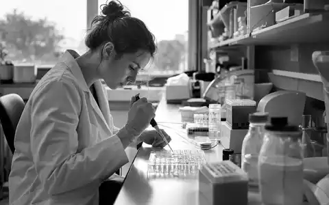 Amgen Inc. (ISIN US0311621009) inspirierte diese dokumentarische Schwarzweiß-Aufnahme einer Forscherin im Biotech-Labor - Foto: THN