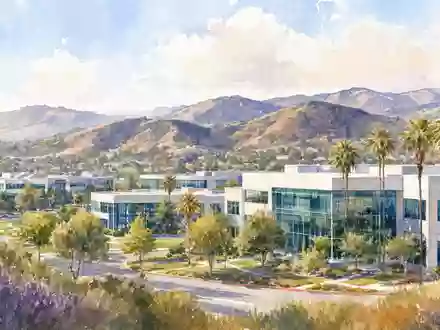 Amgen Inc. (ISIN US0311621009) wird hier als Aquarell-Landschaft mit kalifornischem Biotech-Campus dargestellt - Foto: THN
