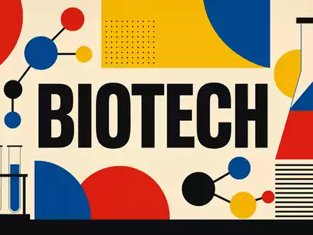 Amgen Inc. (ISIN US0311621009) inspirierte dieses geometrische Bauhaus-Poster mit dem Sektor-Schriftzug BIOTECH - Foto: THN