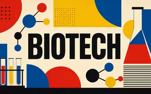 Amgen Inc. (ISIN US0311621009) inspirierte dieses geometrische Bauhaus-Poster mit dem Sektor-Schriftzug BIOTECH - Foto: THN