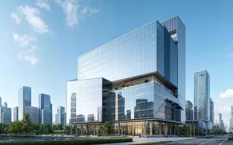 Architektonisches 3D-Render eines futuristischen Bürohochhauses für Apple Inc., ISIN US0378331005, in urbaner Skyline-Umgebung - Foto: THN