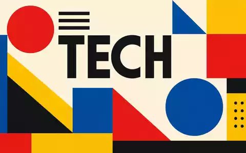 Bauhaus-Poster mit geometrischen Formen und Text TECH für Apple Inc., ISIN US0378331005, kräftig gestaltet - Foto: THN