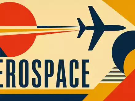Bauhaus-Poster zeigt Boeing Company (ISIN US0970231058) mit geometrischen Formen und dem Sektor-Text AEROSPACE - Foto: THN