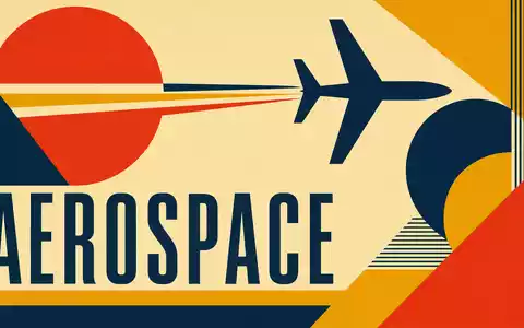 Bauhaus-Poster zeigt Boeing Company (ISIN US0970231058) mit geometrischen Formen und dem Sektor-Text AEROSPACE - Foto: THN