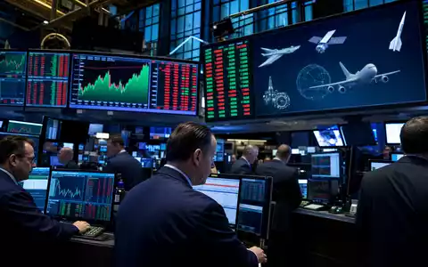 Börsen-Editorial-Foto zeigt Boeing Company (ISIN US0970231058) mit Trading-Floor der NYSE und Luftfahrt-Charts - Foto: THN