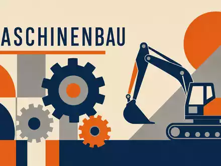 Bauhaus-Poster zu Caterpillar Inc. (ISIN US1491231015) mit geometrischem Bagger und Text Maschinenbau - Foto: THN
