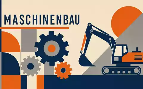 Bauhaus-Poster zu Caterpillar Inc. (ISIN US1491231015) mit geometrischem Bagger und Text Maschinenbau - Foto: THN