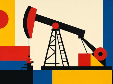 Chevron US1667641005 steht für Öl- und Gasförderung, hier als geometrische Pumpe im klassischen Bauhaus-Stil dargestellt - Foto: THN