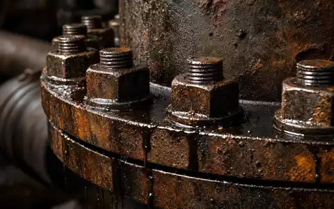 Chevron US1667641005 verwendet robuste industrielle Rohrleitungsflansche mit schwarzem Rohöl an kritischen Stahlverbindungen - Foto: THN