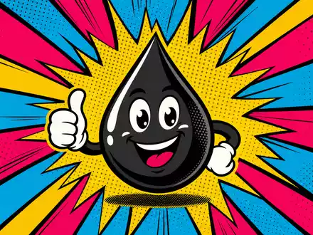 Chevron US1667641005 im Pop-Art-Stil: leuchtend stilisierter Öltropfen mit Halftone-Punkten und bunten Comic-Strahlen - Foto: THN