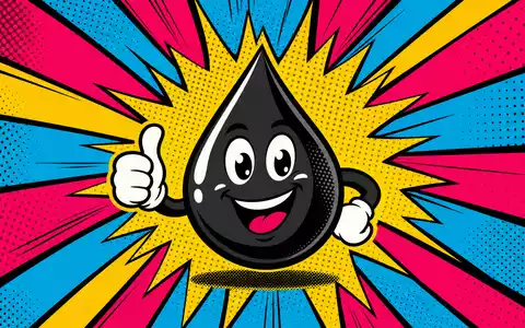Chevron US1667641005 im Pop-Art-Stil: leuchtend stilisierter Öltropfen mit Halftone-Punkten und bunten Comic-Strahlen - Foto: THN