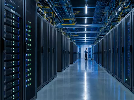 Fotorealistischer Serverraum symbolisiert die Netzwerktechnik von Cisco Systems Inc., ISIN US17275R1023, fĂĽr Anleger visualisiert - Foto: THN
