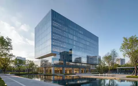 Architektur-Render eines gläsernen Bürohochhauses illustriert den Unternehmenssitz von Cisco Systems Inc., ISIN US17275R1023 - Foto: THN