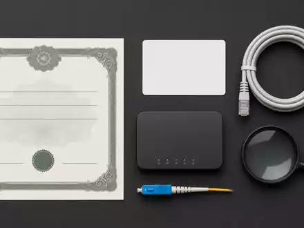 Flatlay mit Aktienzertifikat und Netzwerktechnik-Utensilien veranschaulicht die Kapitalanlage in Cisco Systems Inc., ISIN US17275R1023 - Foto: THN