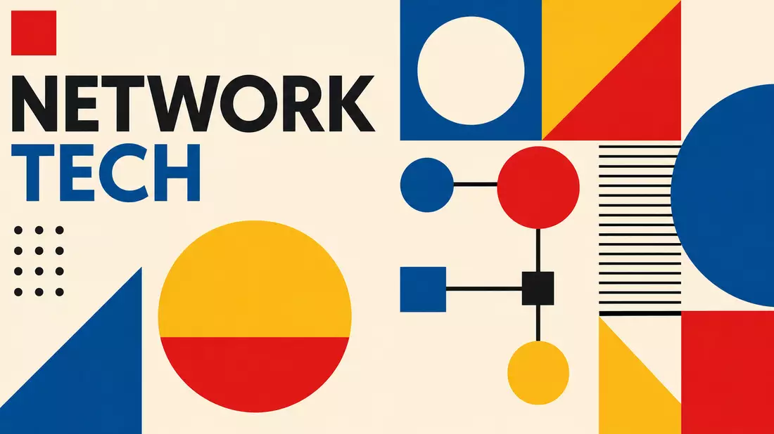 Geometrisches Bauhaus-Poster mit Schriftzug Network Tech, Symbolbild für Cisco Systems Inc