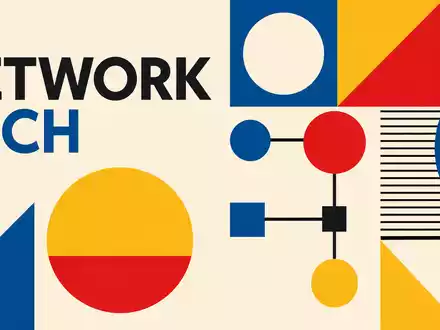 Bauhaus-Poster mit geometrischen Formen und Sektor-Schriftzug repräsentiert die Branche von Cisco Systems Inc., ISIN US17275R1023 - Foto: THN
