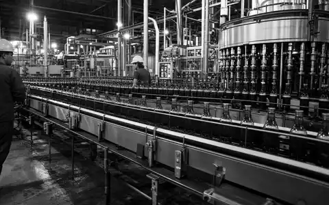 Coca-Cola US1912161007 dokumentiert die industrielle Abfüllanlage in dramatischem dokumentarischem Schwarzweiß mit Arbeitern - Foto: THN