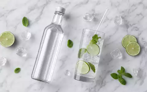 Coca-Cola US1912161007 als stilvolles Flatlay mit unmarkierter Flasche, Glas und Limette auf Marmor - Foto: THN