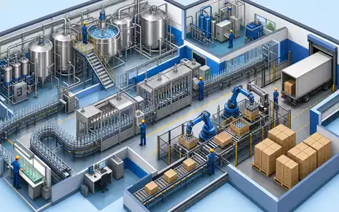 Coca-Cola US1912161007 als isometrisches 3D-Bild der vollständigen Abfüllanlage mit Förderbändern und Robotern - Foto: THN