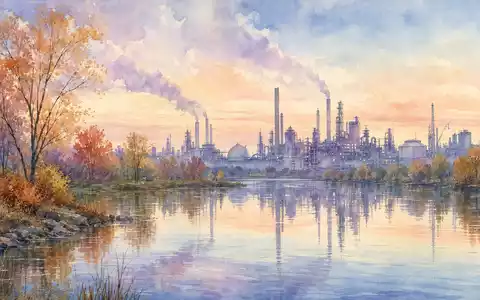 Dow Inc. US2605571031 Aquarell der Michigan Landschaft mit Industrie Skyline in herbstlichen Pastell Farben - Foto: THN