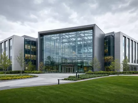 Dow Inc. US2605571031 repräsentiert durch ein modernes F&E-Zentrum mit großem Glasatrium und Campus - Foto: THN