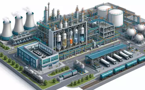 Dow Inc. US2605571031 als isometrische Illustration eines Chemiekomplexes mit Reaktoren, Tanks und Versand. - Foto: THN