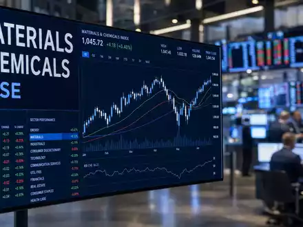 Dow Inc. US2605571031 Börsen Editorial: Bildschirm zeigt MATERIALS, CHEMICALS, NYSE und neutrale Kursdiagramme - Foto: THN