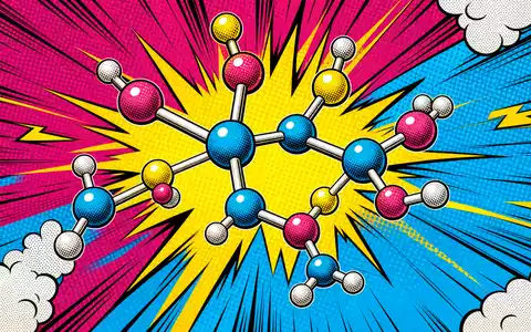Dow Inc. US2605571031 Pop Art Comic mit stilisiertem Chemie Molekül, Halftone Punkten und Energie Linien - Foto: THN