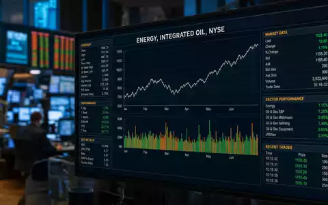 Exxon US30231G1022 börslich: Monitor mit ENERGY, INTEGRATED OIL, NYSE und neutralen Energie-Kursdiagrammen - Foto: THN