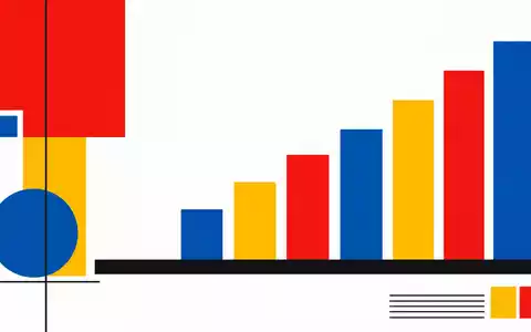Goldman Sachs US38141G1040 Bauhaus Poster zeigt geometrische aufsteigende Balkenchart Komposition in Primärfarben - Foto: THN