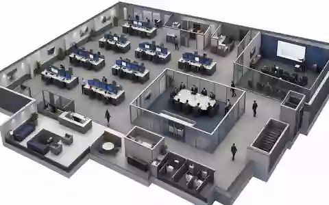 Goldman Sachs US38141G1040 isometrische Investmentbank Etage mit Trading Desk Konferenzraum und Pitch Room - Foto: THN